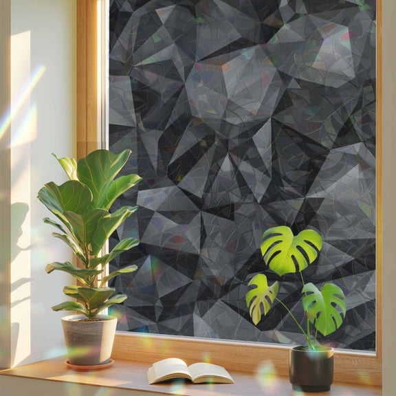 Window Privacy Film Modern Artificial Stained Glass Window Film Black Abstract Art Rainbow Static Window Clings for Glass Windows Home Bathroom Living Room Office Glass Door Sticker 17.7"39.3"