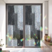 Window Privacy Film Modern Black Gray Color Block Stained Glass Static Cling 35x79inch, Abstract Oil Painting Texture Rainbow Window Film Glass Sticker for Bathroom Bedroom Home