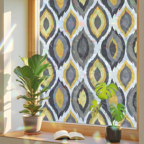 Window Privacy Film Modern Diamond Pattern Stained Glass Window Film Yellow Geometric Lines Rainbow Static Window Clings for Glass Windows Home Bathroom Living Room Office Door Sticker 17.7"39.3"