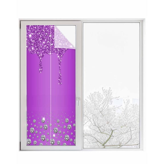 Window Privacy Film Modern Purple Stained Glass Window Film Decorative Sun Block Window Cover Abstract Diamond Luxury Gradient Window Clings Static Adhesive Sticker for Bathroom 23.6"x59"