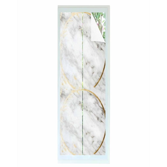 Window Privacy Film Modern White Marble Stained Glass Window Film Decorative Sun Block Window Cover Abstract Gold Circle Geometric Window Clings Static Adhesive Sticker for Bathroom 29.5"x118"