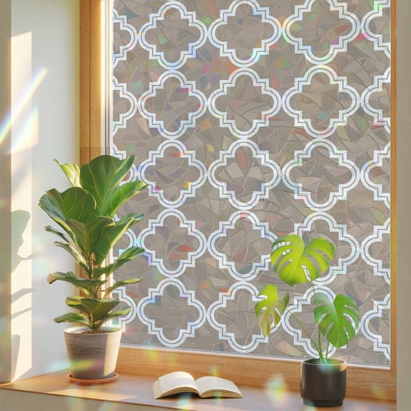 Window Privacy Film Moroccan Pattern Stained Glass Window Film Beige Rainbow Static Window Clings for Glass Windows Home Bathroom Living Room Office Glass Door Sticker 17.7"39.3"