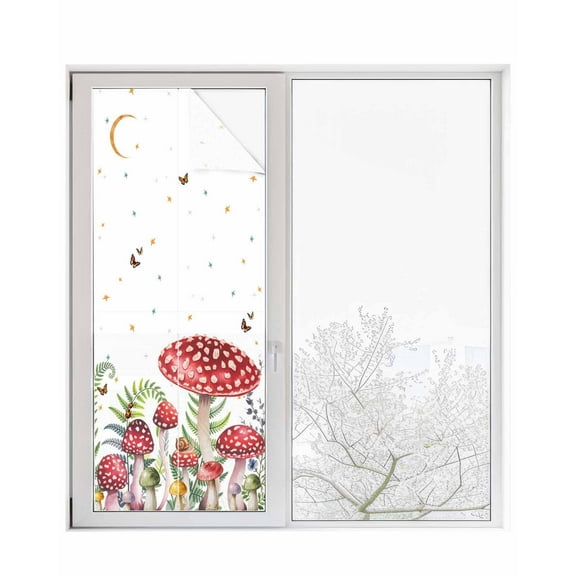 Window Privacy Film Mushroom Stained Glass Window Film Decorative Sun Block Window Cover Butterfly Eucalyptus Leaf Butterfly Plant Window Clings Static Adhesive Sticker for Bathroom 29.5"x78.7"