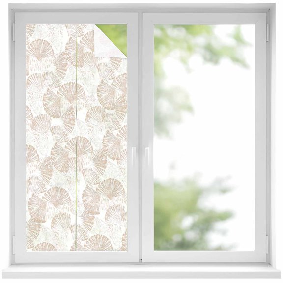 Window Privacy Film Nautical Seashell Stained Glass Window Film Decorative Sun Block Window Cover Summer Coastal Marine Shells Beige Window Clings Static Adhesive Sticker for Bathroom 17.7"x39.3"