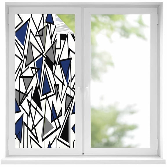 Window Privacy Film Navy Blue Black Geometric Stained Glass Window Film Decorative Sun Block Window Cover Abstract Art Modern Line Window Clings Static Adhesive Sticker for Bathroom 17.7"x39.3"