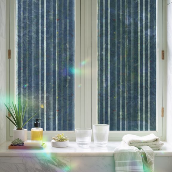 Window Privacy Film,Navy Blue Deep Linear Static Clings Decorative Rainbow Window Films Stickers Minimalist Geometric Striped Sun Blocking Glass Cover for Home Bathroom Office,17.7"x39.3"