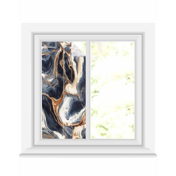Window Privacy Film Navy Blue Marble Stained Glass Window Film Decorative Sun Block Window Cover Abstract Art Stone Window Clings Static Adhesive Sticker for Bathroom 19.6"x39.3"