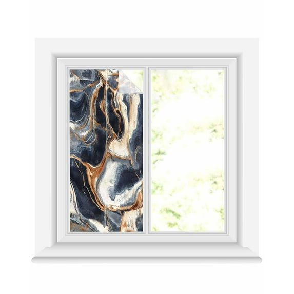 Window Privacy Film Navy Blue Marble Stained Glass Window Film Decorative Sun Block Window Cover Abstract Art Stone Window Clings Static Adhesive Sticker for Bathroom 17.7"x39.3"