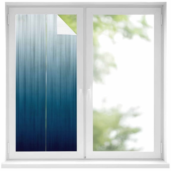 Window Privacy Film Navy Blue Ombre Stained Glass Window Film Decorative Sun Block Window Cover Contemporary Gradient Abstract Art Window Clings Static Adhesive Sticker for Bathroom 19.6"x39.3"