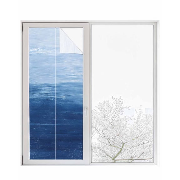 Window Privacy Film Navy Blue Stained Glass Window Film Decorative Sun Block Window Cover Ombre Modern Oil Painting Aesthetics Abstract Art Window Clings Static Sticker for Bathroom 23.6"x59"