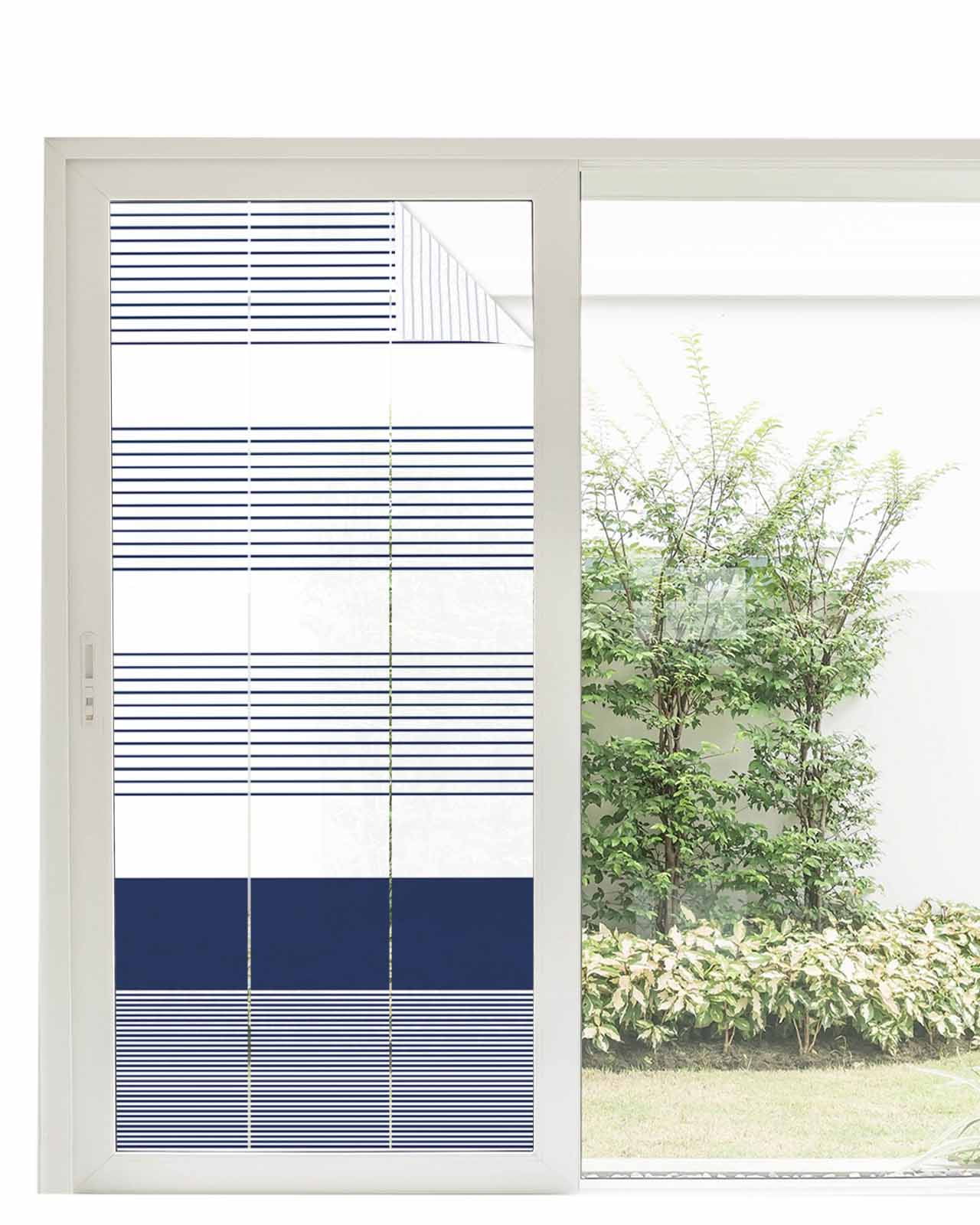 Window Privacy Film Navy Blue Stripe Stained Glass Window Film ...