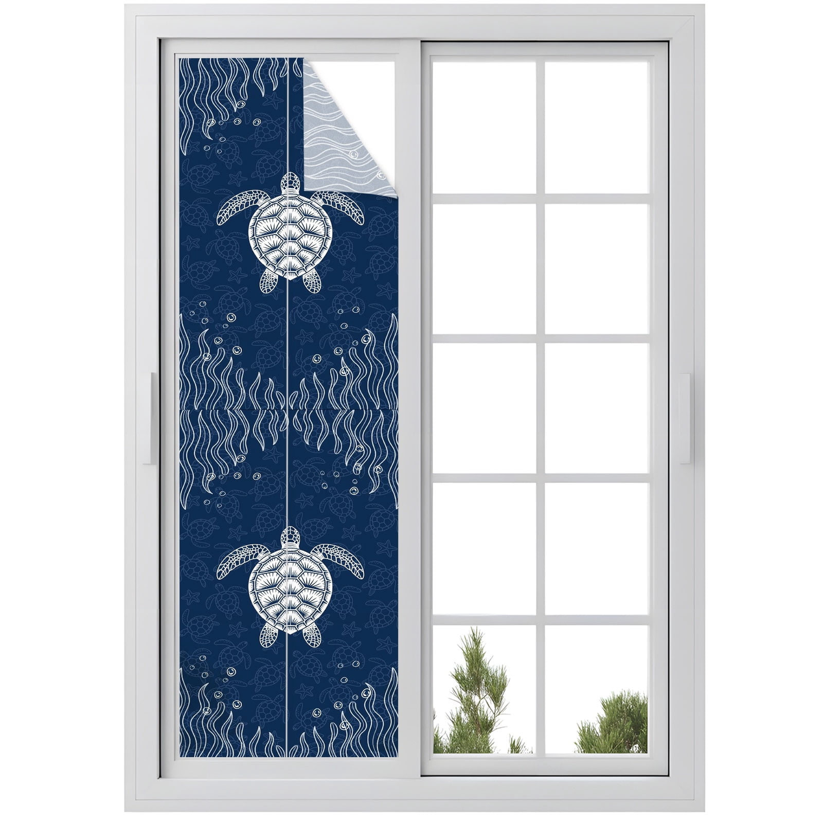 Window Privacy Film Navy Blue Turtle Coastal Stained Glass Window Film ...