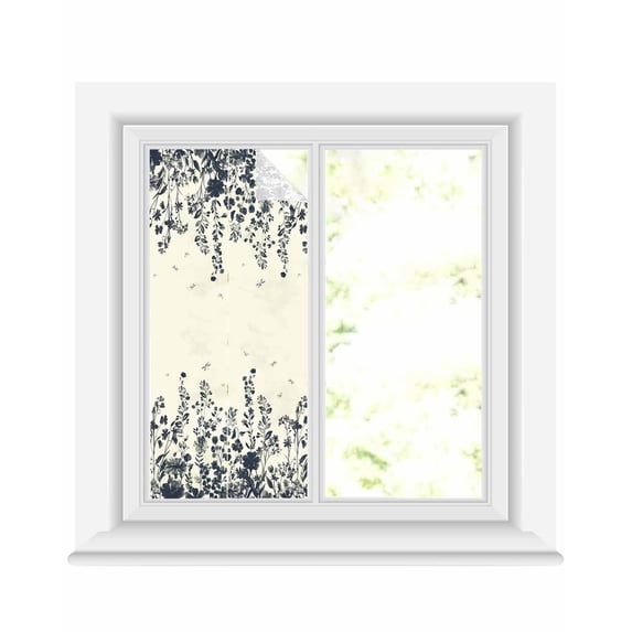 Window Privacy Film Navy Botanical Stained Glass Window Film Decorative Sun Block Window Cover Blue Dragonfly Flower Leaf Retro Style Window Clings Static Adhesive Sticker for Bathroom 17.7"x39.3"