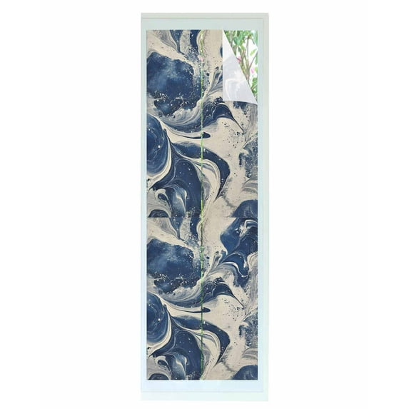 Window Privacy Film Navy White Stained Glass Window Film Decorative Sun Block Window Cover Marble Modern Artwork Window Clings Static Adhesive Sticker for Bathroom 17.7"x78.7"