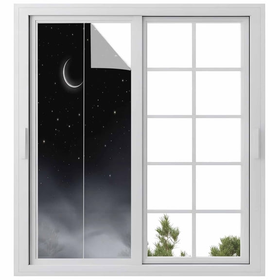 Window Privacy Film Night Stars Moon Stained Glass Window Film Decorative Sun Block Window Cover Modern Abstract Art Cloud Fog Window Clings Static Adhesive Sticker for Bathroom 23.6"x59"