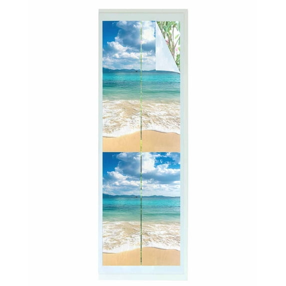 Window Privacy Film Ocean Beach Stained Glass Window Film Decorative Sun Block Window Cover Blue Sky Waves Sand Horizon Shore Summer Window Clings Static Adhesive Sticker for Bathroom 17.7"x78.7"