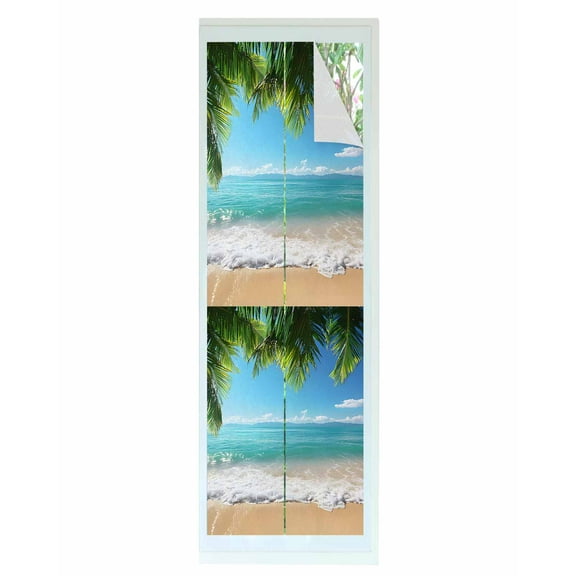 Window Privacy Film Ocean Beach Stained Glass Window Film Decorative Sun Block Window Cover Palm Trees Summer Tropical Island Seaside Window Clings Static Adhesive Sticker for Bathroom 17.7"x78.7"