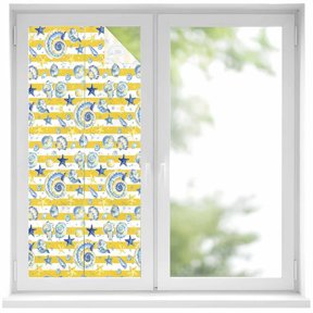 Window Privacy Film Ocean Blue Conch Stained Glass Window Film Decorative Window Cover Summer Starfish Shells Farm Yellow Stripes Window Clings Static Adhesive Sticker for Bathroom 19.6"x39.3"
