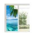 thumbnail image 1 of Window Privacy Film Ocean Stained Glass Window Film Decorative Sun Block Window Cover Blue Sky Palm Tree Beach Scenery Forest Shore Window Clings Static Adhesive Sticker for Bathroom 35.4"x78.7", 1 of 7