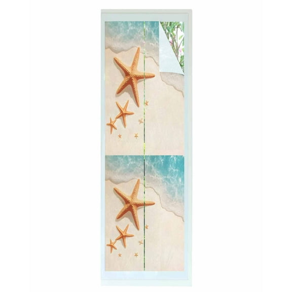Window Privacy Film Ocean Starfish Stained Glass Window Film Decorative Sun Block Window Cover Beach Shell Shore Waves Summer Sea Window Clings Static Adhesive Sticker for Bathroom 29.5"x118"