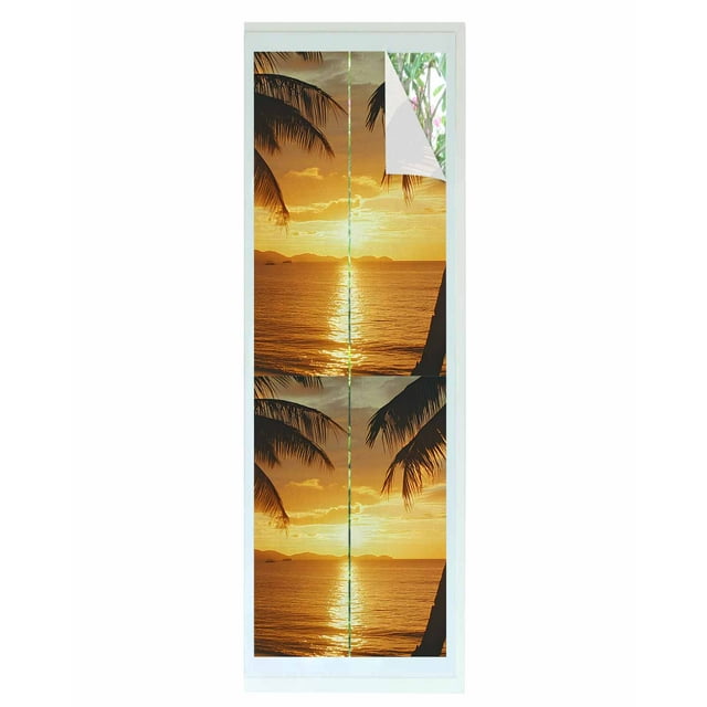 Window Privacy Film Ocean Sunset Stained Glass Window Film Decorative Sun Block Window Cover Palm Tree Beach Coastal Seaside Seashore Window Clings Static Adhesive Sticker for Bathroom 29.5"x118"
