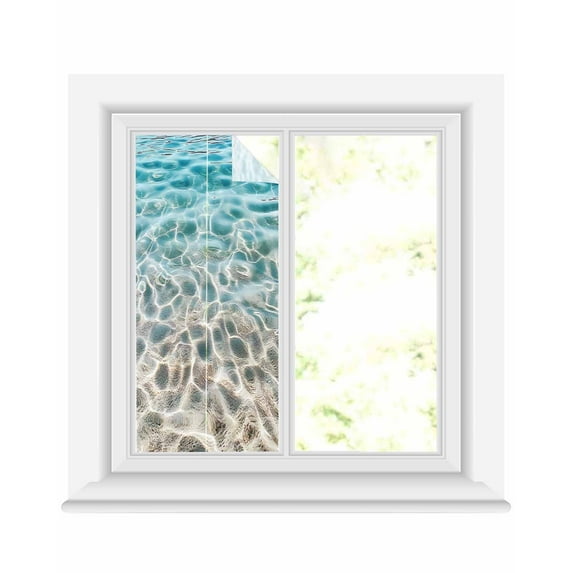 Window Privacy Film Ocean Water Ripple Stained Glass Window Film Decorative Sun Block Window Cover Summer Seaside Underwater Scene Window Clings Static Adhesive Sticker for Bathroom 19.6"x39.3"