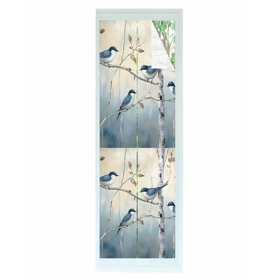 Window Privacy Film Oil Painting Forest Stained Glass Window Film Decorative Sun Block Window Cover Retro Branches Birds Botanical Window Clings Static Adhesive Sticker for Bathroom 23.6"x78.7"
