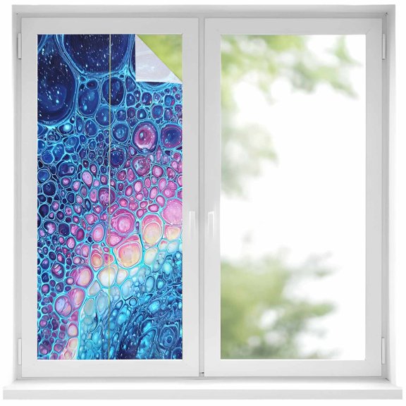 Window Privacy Film Ombre Blue Stained Glass Window Film Decorative Sun Block Window Cover Gradient Abstract Fluid Art Window Clings Static Adhesive Sticker for Bathroom 17.7"x39.3"