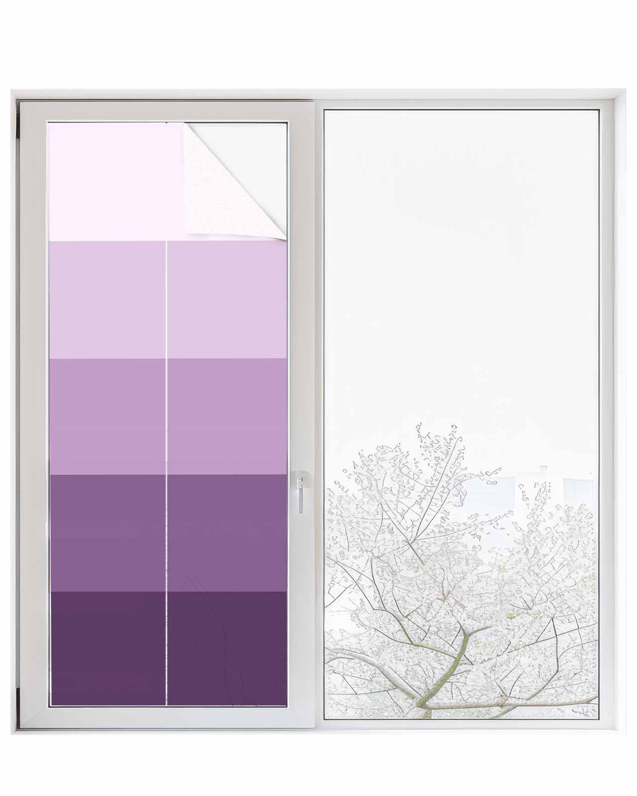Window Privacy Film, Ombre Purple Grey UV Sun Blocking Window Tint Film Heat Control One Way Blackout Window Film, Simple Modern Farmhouse Stripes Non Adhesive Static Cling Window Sticker 23.6x59 In
