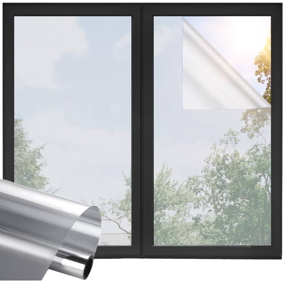 Window Privacy Film One Way Daytime Privacy Static Cling, Mirror Vinyl Roll Heat Control Anti UV Window Tint for Home and Office,Non-Adhesive Window Film,Silver, 23.6" x 78.7"
