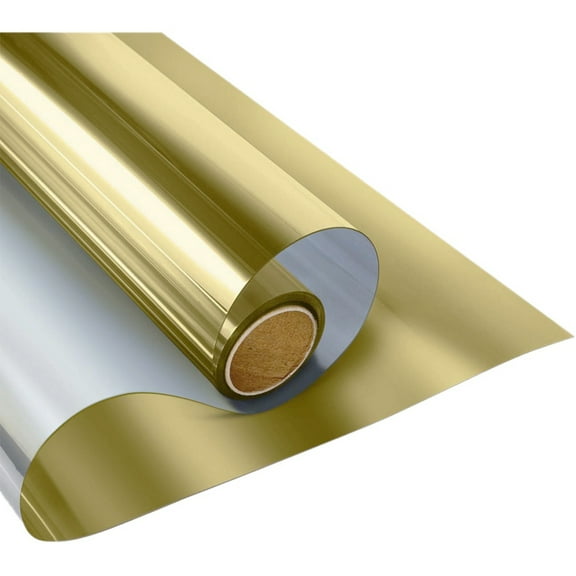 Window Privacy Film One Way Daytime Privacy Static Cling Sun Blocking Anti UV Reflective Window Tint for Home and Office, Gold, 15.7 Inch X 6.6 Feet