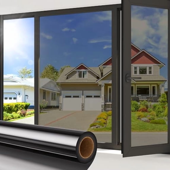 Window Privacy Film One Way,Reflective Home Glass Mirror Tint See Out Not in,Heat Control Sun Blocking Static Cling for Office Front Door Daytime Privacy Covering,Black-Silver,17. 5x78. 7 in