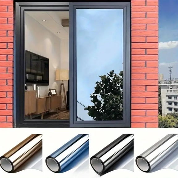 Window Privacy Film One Way, Reflective Mirror Window Film Daytime Privacy, UV Sun Blocking Heat Control Static Cling, Window Tint for Home Office - 20 in X118in