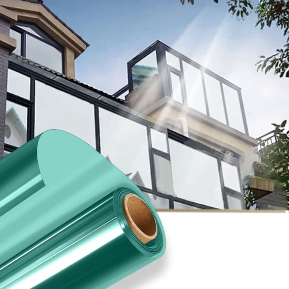 Window Privacy Film One Way,Window Tint for Home,Heat Sun Blocking Anti UV Removable Reflective Glass Door Covering,Static Cling Anti-Glare Mirror Tinting Film House Office (Green Silver)