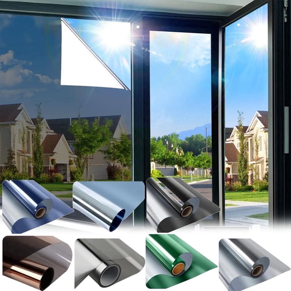 Window Privacy Film One Way Window Tint for Home, Removable Reflective Heat Sun Blocking Anti UV Glass Door Covering, Mirror Tinting Film House Office, Silver, 15.74x157.4 Inch