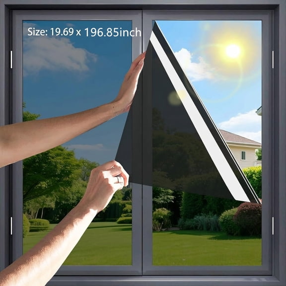 Window Privacy Film One Way Window Tint for Home, Removable Reflective Heat Sun Blocking Anti UV Glass Door Covering, Non-Adhesive Static Cling Window Tint for Home and Office, 19.69" 196.9"