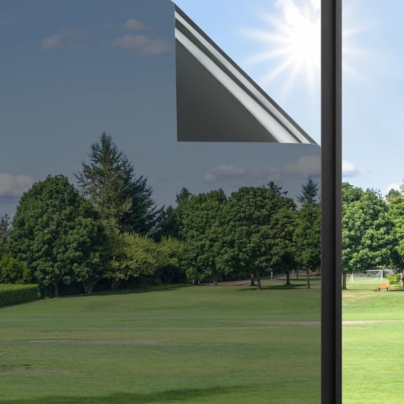 Window Privacy Film One Way Window Tint for Home, Sun UV Blocking Heat Control Reflective Mirror Tinting Film See Out Not in Office Door Coverings, Black 17.5" x 78.7"