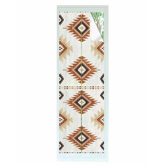 Window Privacy Film Orange Aztec Stained Glass Window Film Decorative Sun Block Window Cover Southwest Neutral Abstract Geometric Art Window Clings Static Adhesive Sticker for Bathroom 17.7"x78.7"