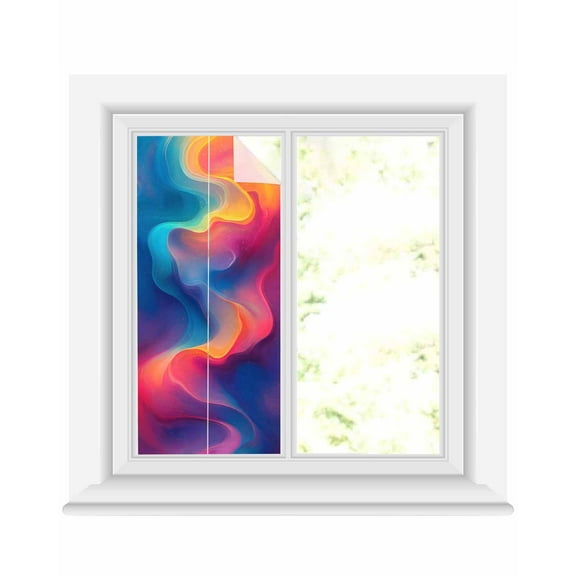 Window Privacy Film Orange Blue Pink Stained Glass Window Film Decorative Sun Block Window Cover Modernism Water Ripple Moire Window Clings Static Adhesive Sticker for Bathroom 19.6"x39.3"
