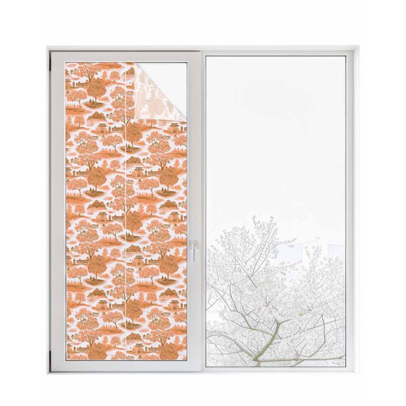 Window Privacy Film Orange Garden Stained Glass Window Film Decorative Sun Block Window Cover Modern Art Building Trees Boat Landscape Window Clings Static Adhesive Sticker for Bathroom 23.6"x59"
