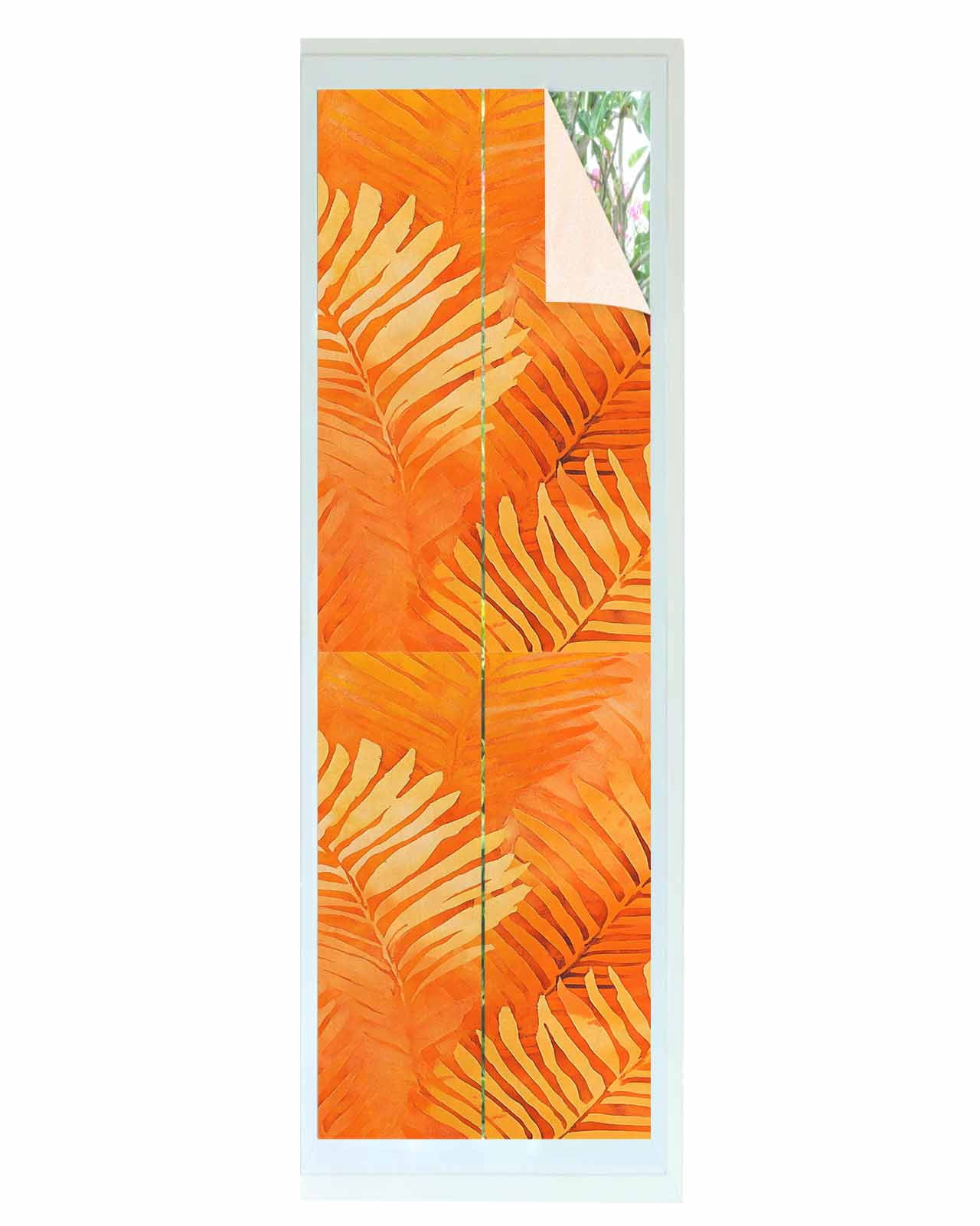 Window Privacy Film Orange Leaf Stained Glass Window Film Decorative Sun Block Window Cover Tropical Botanical Palm Leaf Modernism Window Clings Static Adhesive Sticker for Bathroom 29.5"x118"