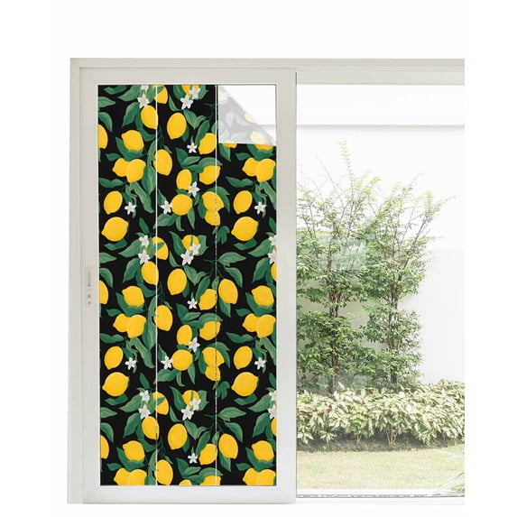 Window Privacy Film Orange Lemon Stained Glass Window Film Decorative Sun Block Window Cover Spring Leaves Vintage Pastoral Country Window Clings Static Adhesive Sticker for Bathroom 35.4"x78.7"