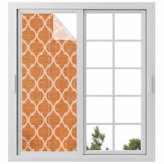 Window Privacy Film Orange Morocco Stained Glass Window Film Decorative Sun Block Window Cover Farmhouse Ethnic Geometric Grid Aesthetic Window Clings Static Adhesive Sticker for Bathroom 29.5"x78.7"