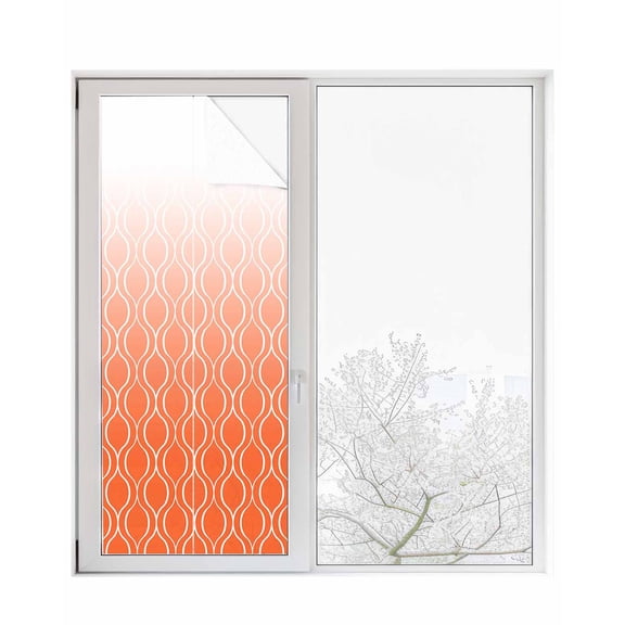 Window Privacy Film Orange Morocco Stained Glass Window Film Decorative Sun Block Window Cover Geometric Ombre Plaid Abstract Window Clings Static Adhesive Sticker for Bathroom 23.6"x59"
