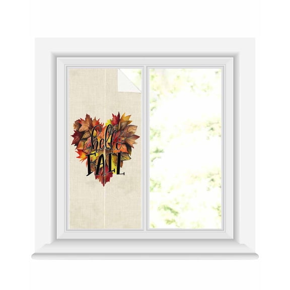 Window Privacy Film Orange Red Maple Leaf Stained Glass Window Film Decorative Sun Block Window Cover Hello Fall Watercolor Rustic Window Clings Static Adhesive Sticker for Bathroom 17.7"x39.3"