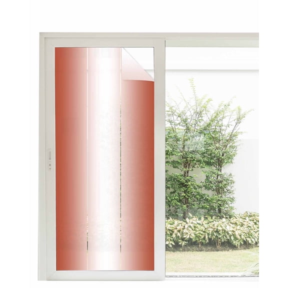 Window Privacy Film, Orange Red White Ombre UV Sun Blocking Window Tint Film Heat Control One Way Blackout Window Film, Modern Abstract Gradient Color Art Non Adhesive Static Cling 35.4x78.7 In