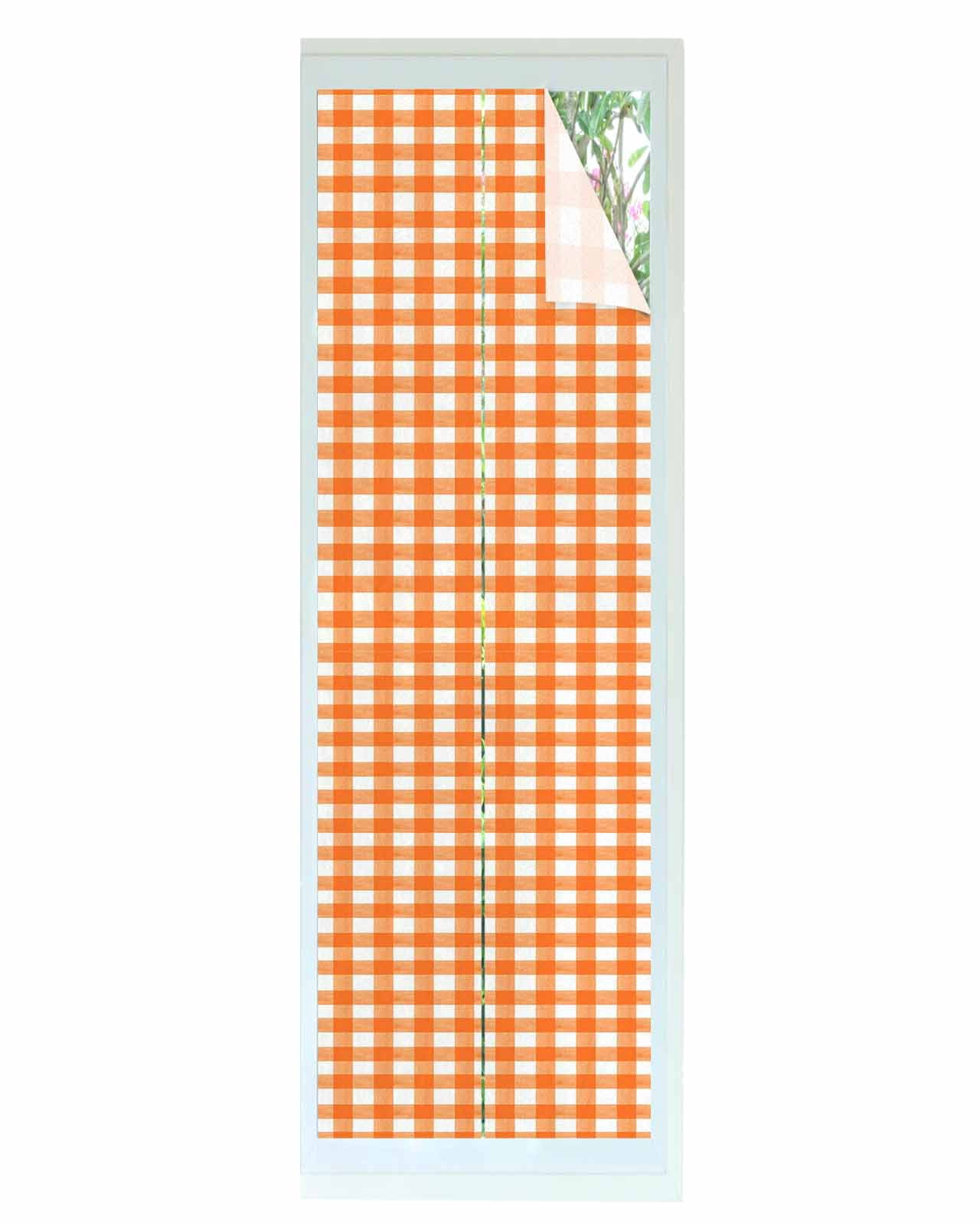 Window Privacy Film Orange Stained Glass Window Film Decorative Sun Block Window Cover Country French Rustic Buffalo Plaid Modern Art Window Clings Static Adhesive Sticker for Bathroom 29.5"x118"