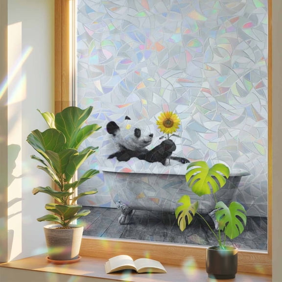 Window Privacy Film Panda Giraffe Shower on Bathtub Stained Glass Window Film Sunflower Funny Animal Static Window Clings for Glass Windows Home Bathroom Living Room Office Door Sticker 17.7"39.3"