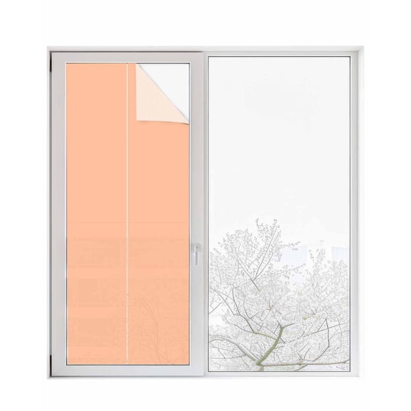 Window Privacy Film, Peach Fuzz UV Sun Blocking Window Tint Film Heat Control One Way Blackout Window Film, Pure Peach Tone Solid Color Simple Minimalism Art Non Adhesive Static Cling 29.5x78.7 In