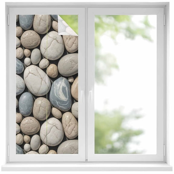 Window Privacy Film Pebble Stone Stained Glass Window Film Decorative Sun Block Window Cover Modern Minimalist Nature Art Aesthetics Window Clings Static Adhesive Sticker for Bathroom 19.6"x39.3"